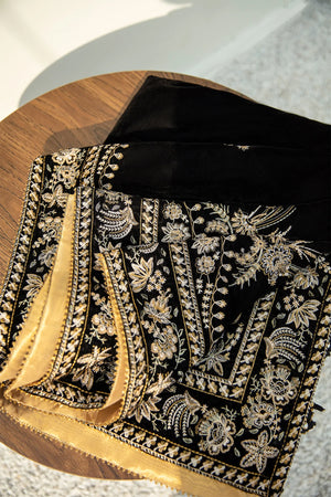 Embroidered Velvet Shawl Black