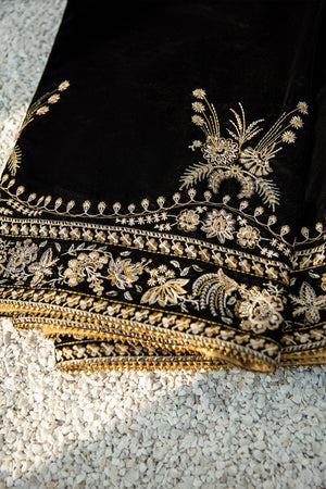 Embroidered Velvet Shawl Black