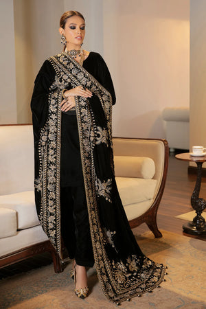 Embroidered Velvet Shawl Black