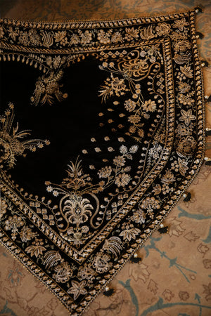 Embroidered Velvet Shawl Black