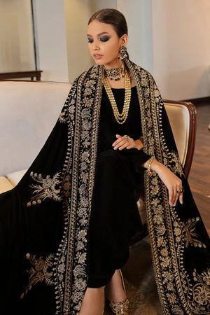 Embroidered Velvet Shawl Black