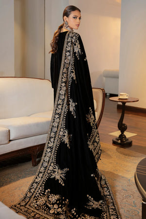 Embroidered Velvet Shawl Black