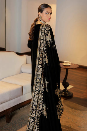 Embroidered Velvet Shawl Black